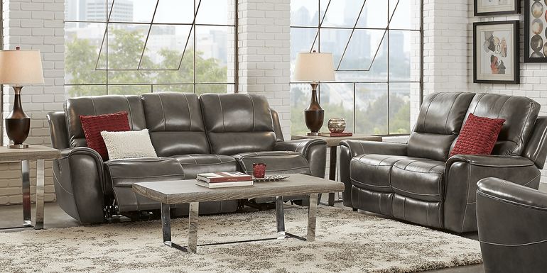 Lanzo Gray Leather 5 Pc Living Room with Reclining Sofa