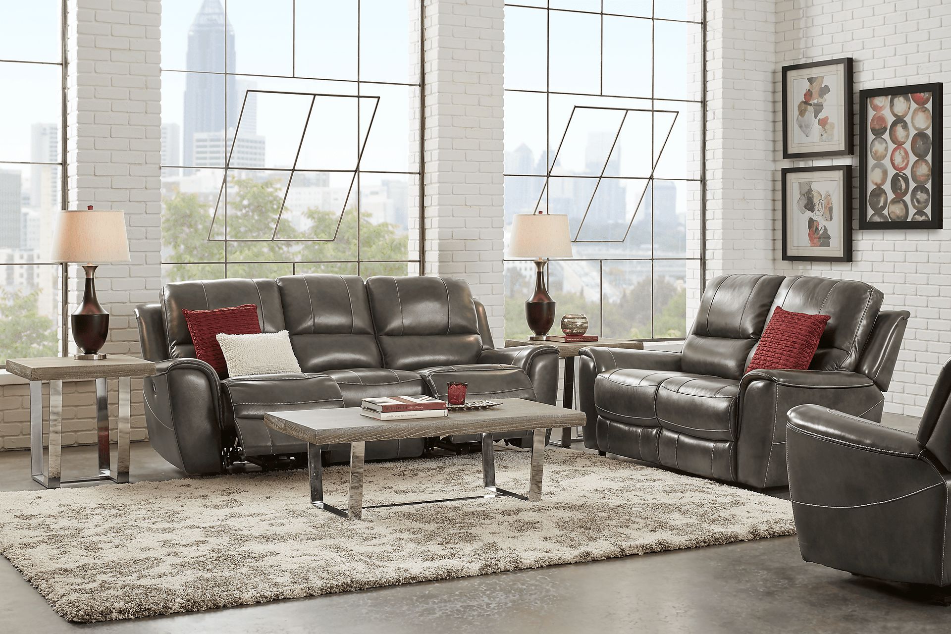Lanzo Gray Leather 8 Pc Living Room with Reclining Sofa - Image 1