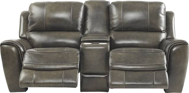 Lanzo Gray Leather Dual Power Reclining Console Loveseat - Thumbnail - Image 2