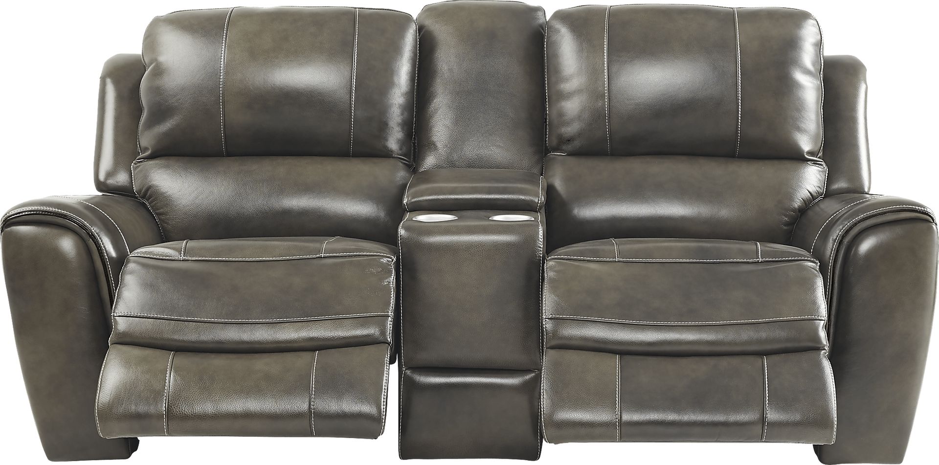 Lanzo Gray Leather Dual Power Reclining Console Loveseat - Image 2