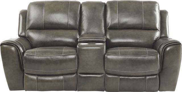 Lanzo Gray Leather Dual Power Reclining Console Loveseat - Thumbnail - Image 1