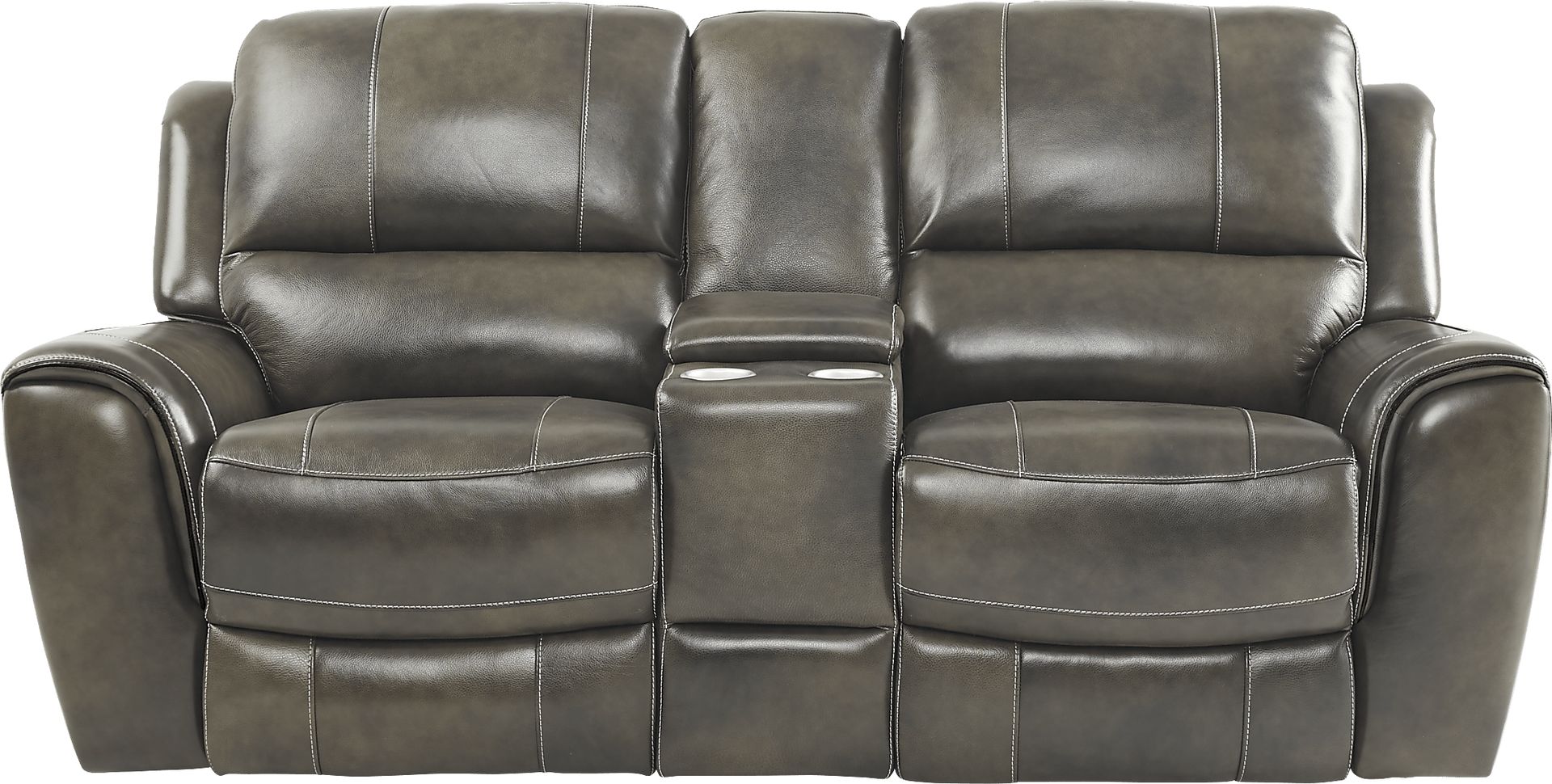 Lanzo Gray Leather Dual Power Reclining Console Loveseat - Image 1