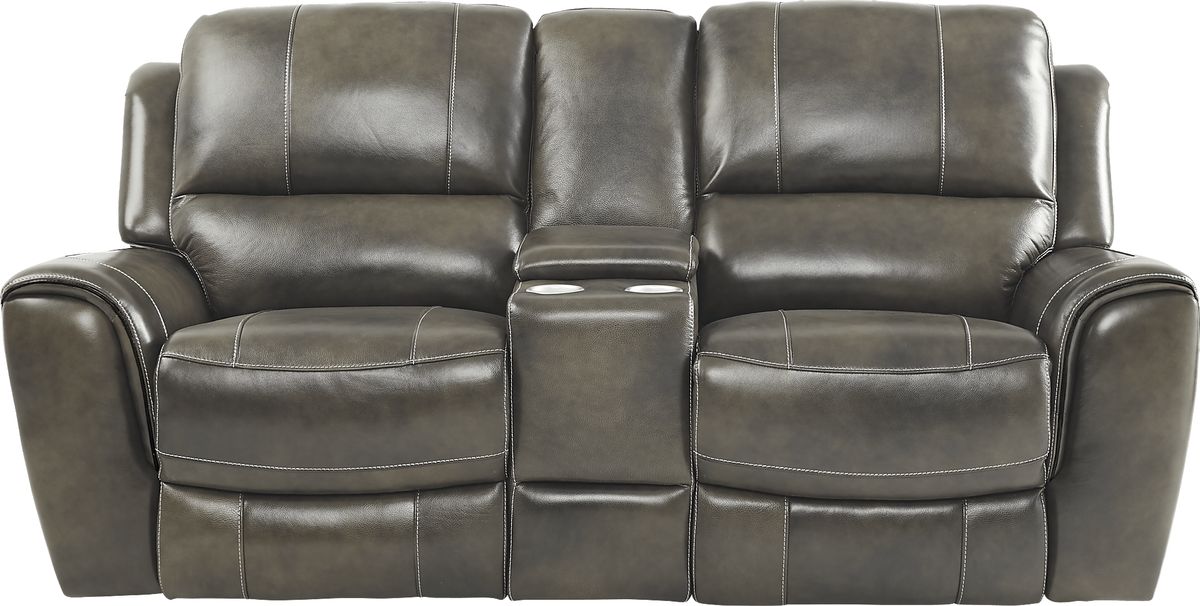 Lanzo Gray Leather Dual Power Reclining Loveseat Rooms To Go