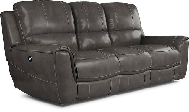 Lanzo Gray Leather Dual Power Reclining Sofa - Thumbnail - Image 2
