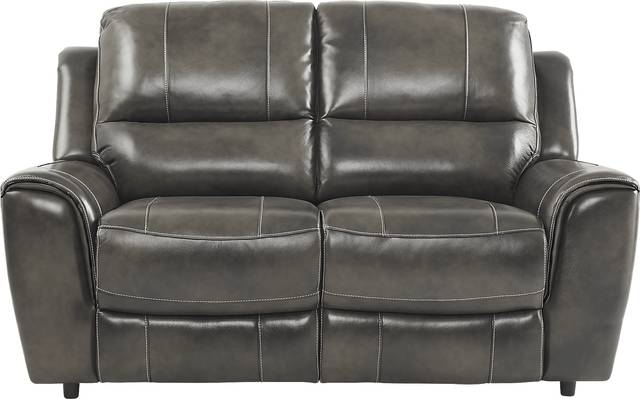 Lanzo Gray Leather Loveseat - Thumbnail - Image 1