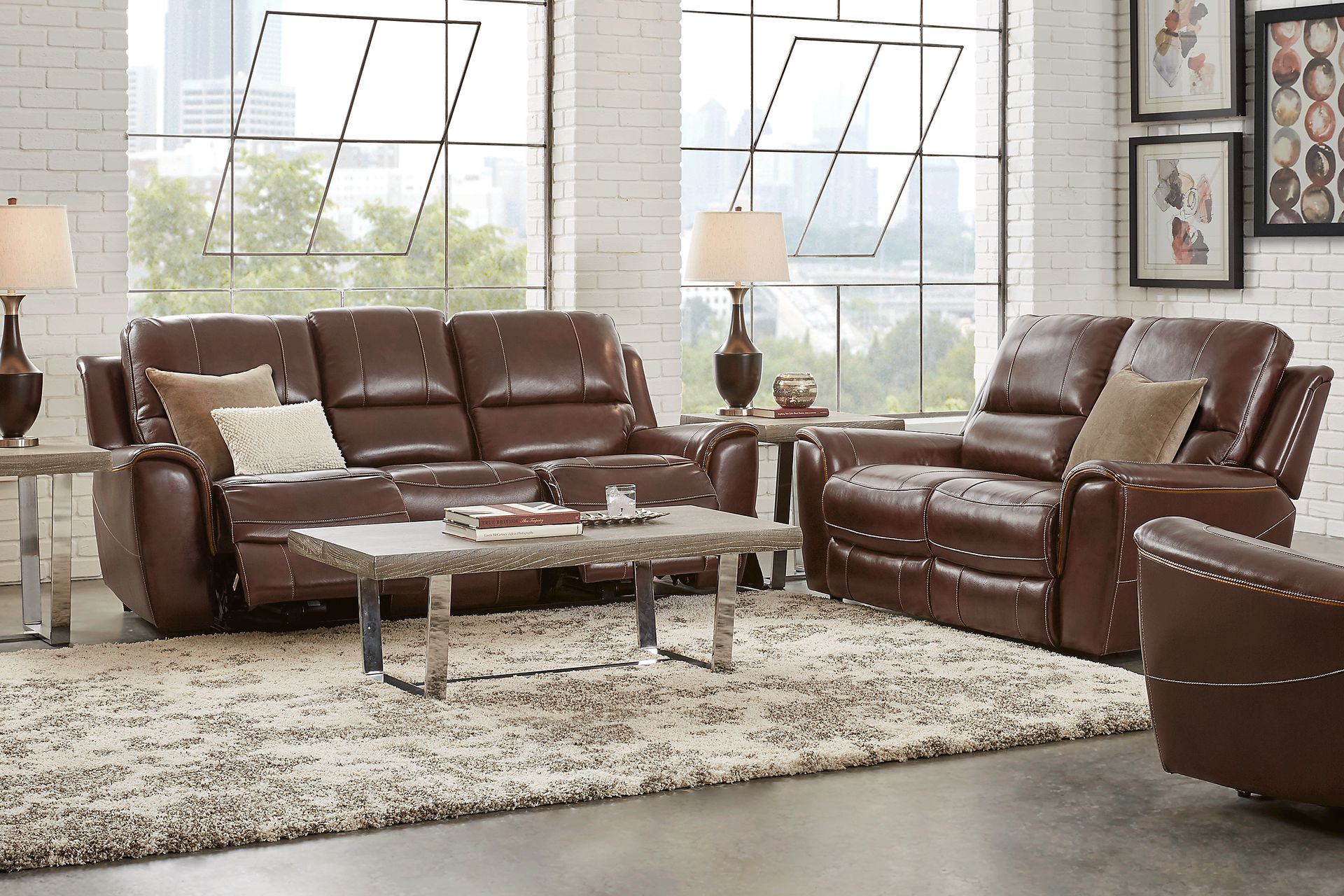Lanzo Merlot Leather 3 Pc Living Room with Reclining Sofa - Image 1