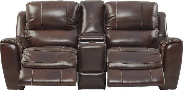 Lanzo Merlot Leather Dual Power Reclining Console Loveseat - Thumbnail - Image 2