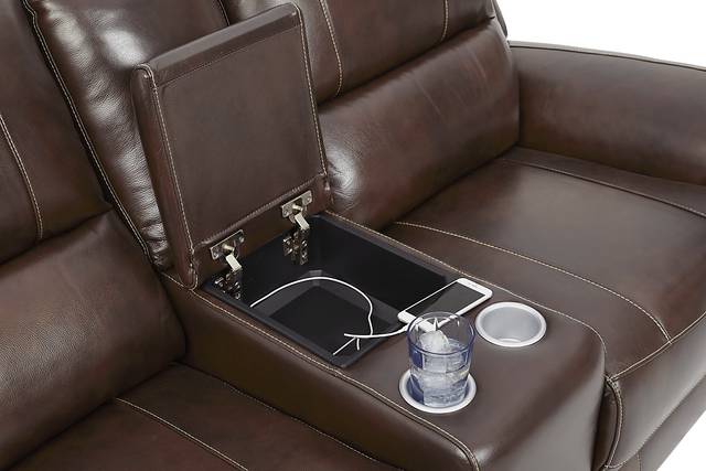 Lanzo Merlot Leather Dual Power Reclining Console Loveseat - Thumbnail - Image 3