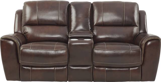 Lanzo Merlot Leather Dual Power Reclining Console Loveseat - Thumbnail - Image 1