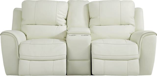 Lanzo Off-White Leather Dual Power Reclining Console Loveseat - Thumbnail - Image 2