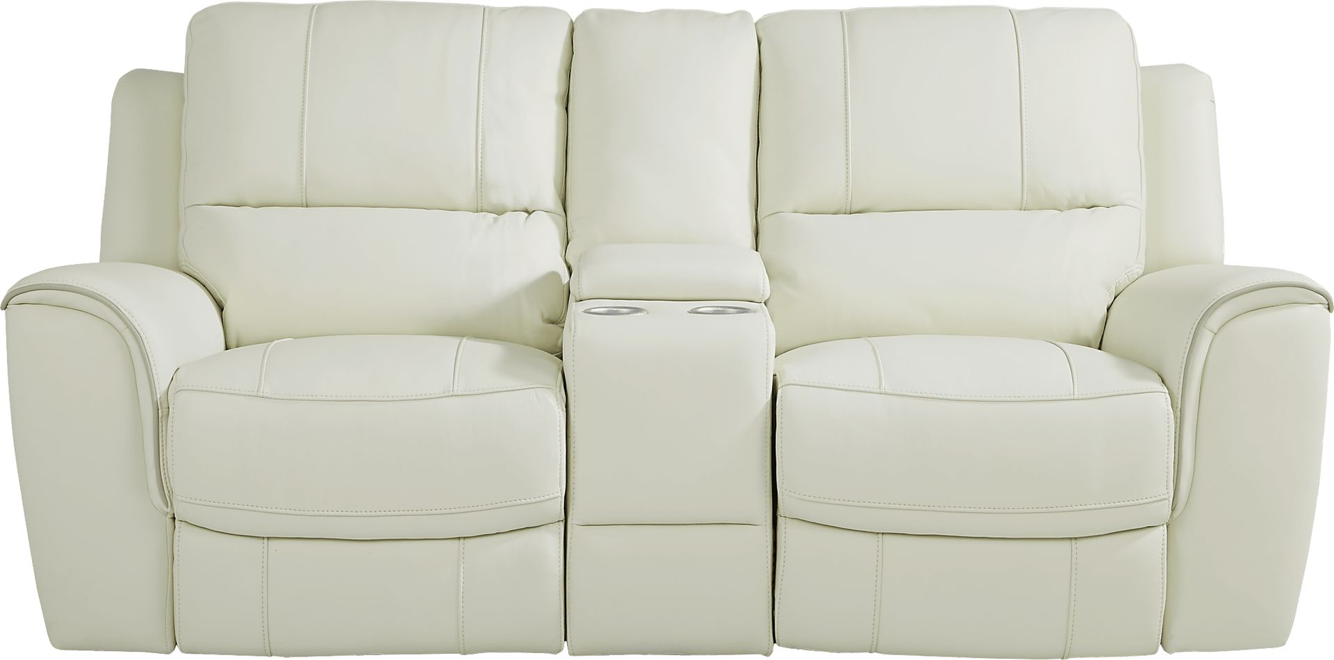 Lanzo Off-White Leather Dual Power Reclining Console Loveseat - Image 1