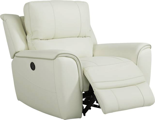 Lanzo Off-White Leather Dual Power Recliner - Thumbnail - Image 2