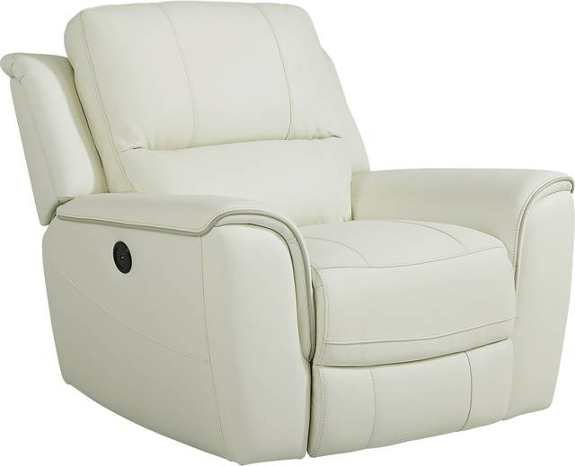 Lanzo Off-White Leather Dual Power Recliner - Thumbnail - Image 1