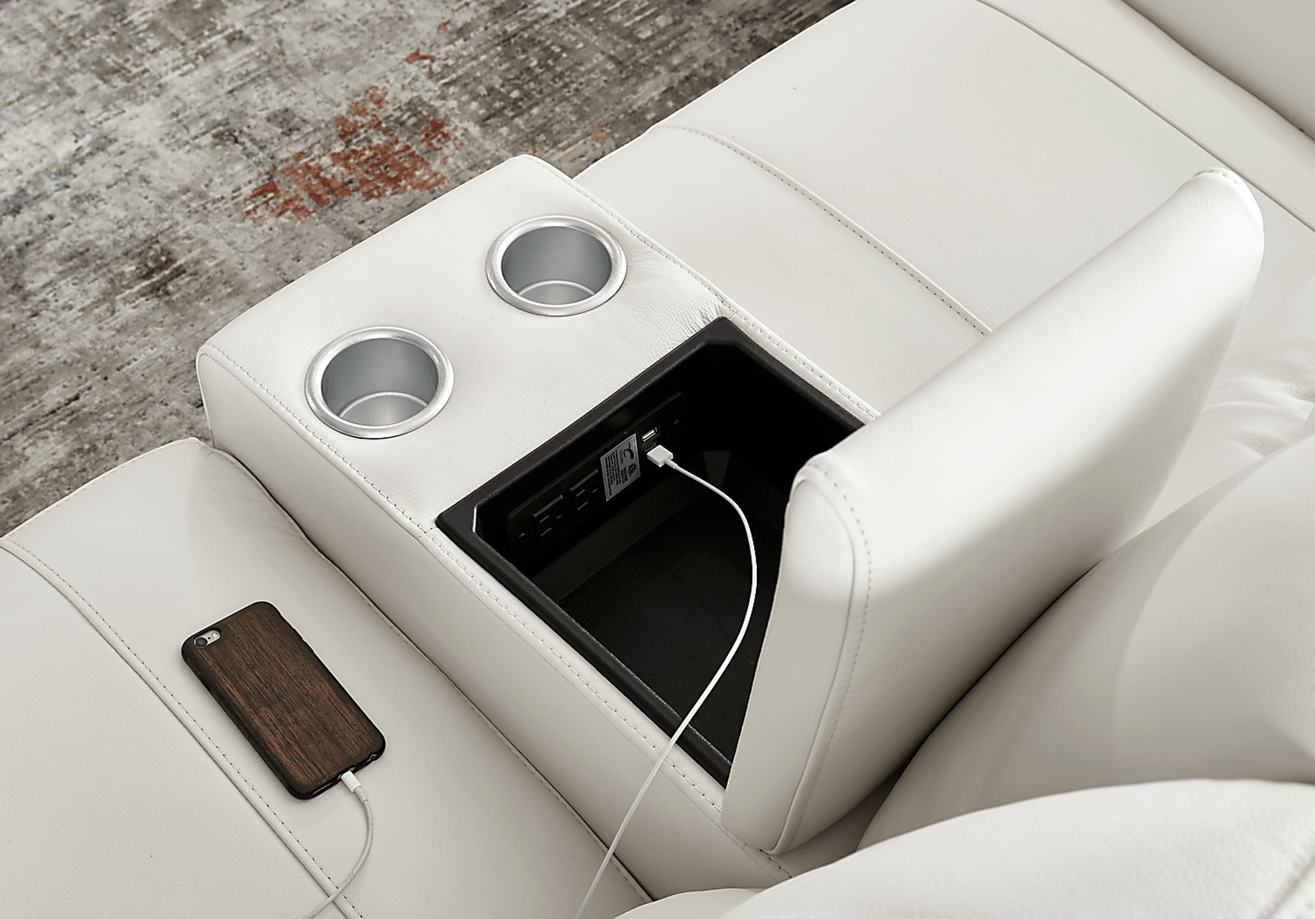 Lanzo Off-White Leather Dual Power Reclining Console Loveseat - Image 3