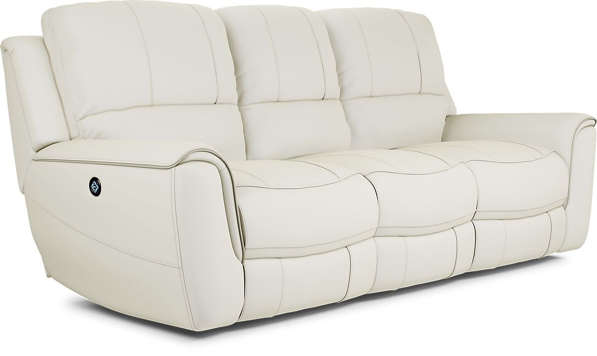 Lanzo OffWhite Leather Dual Power Reclining Sofa Rooms To Go