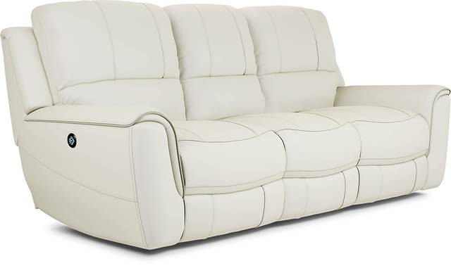 Lanzo Off-White Leather Dual Power Reclining Sofa - Thumbnail - Image 2