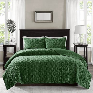 Larah Green 3 Pc Queen Coverlet Set