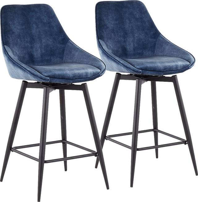 Laramore Blue Velvet Counter Height Stool, Set of 2 - Thumbnail - Image 1