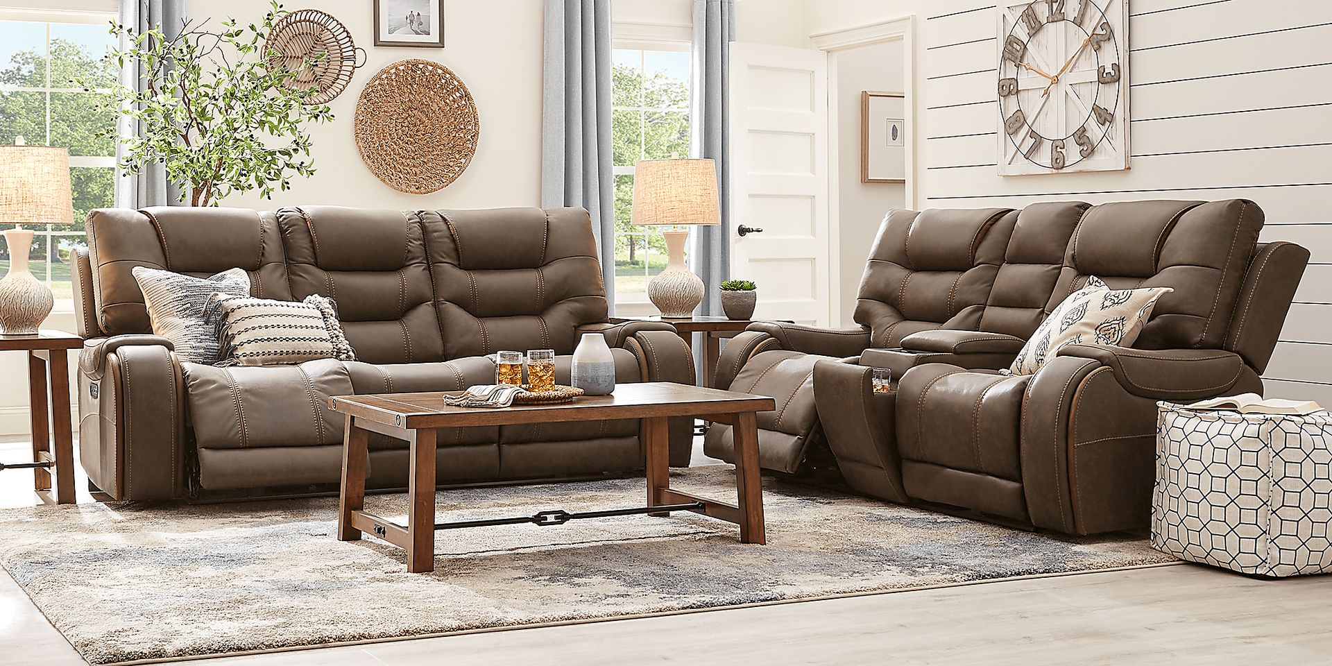 Laredo Springs Brown Microfiber Dual Power Reclining Loveseat Rooms to Go