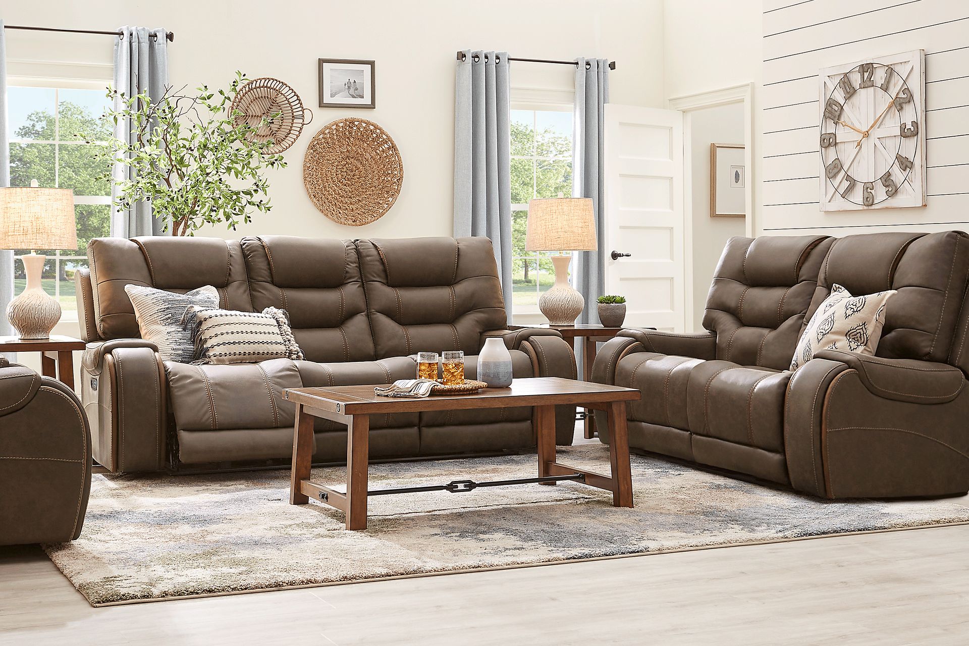 Laredo Springs 2 Pc Brown Microfiber Non Power Reclining Living Room Set With Reclining Sofa Stationary Loveseat Rooms to Go