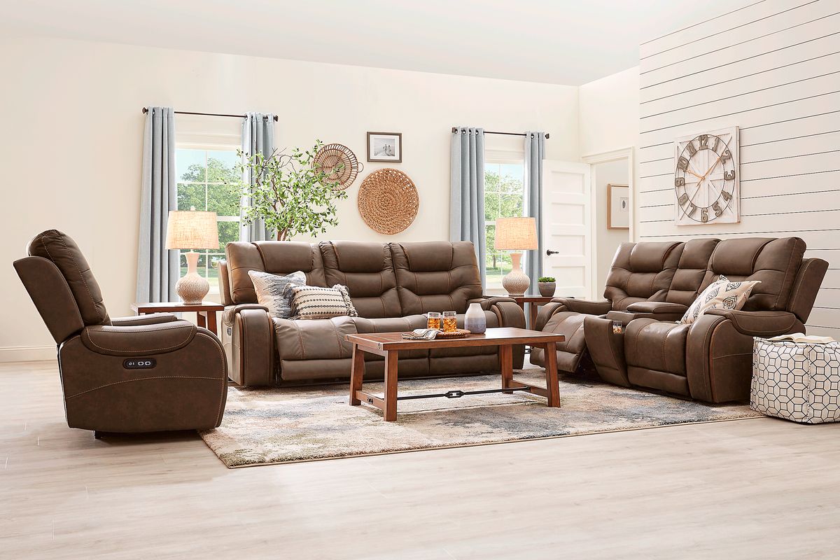 Laredo Springs 8 Pc Brown Microfiber Dual Power Reclining Living Room