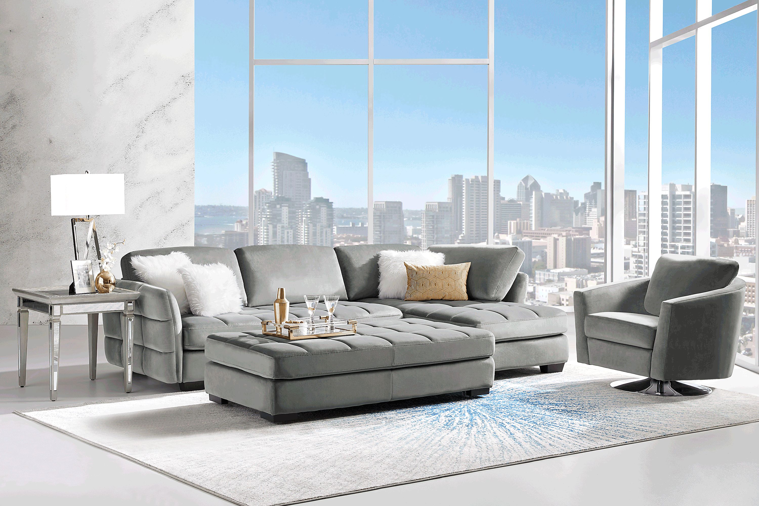 Largo Drive Gray Plush Cocktail Ottoman | Rooms to Go