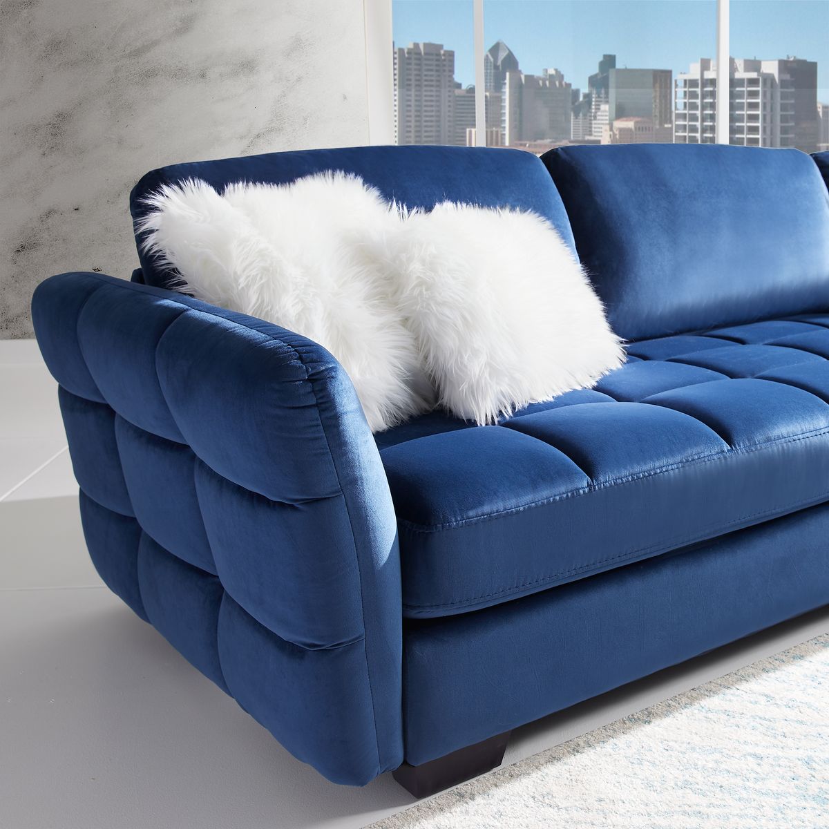 Largo Drive 3 Pc Indigo Blue Plush Living Room Set With 2 Pc Sectional ...