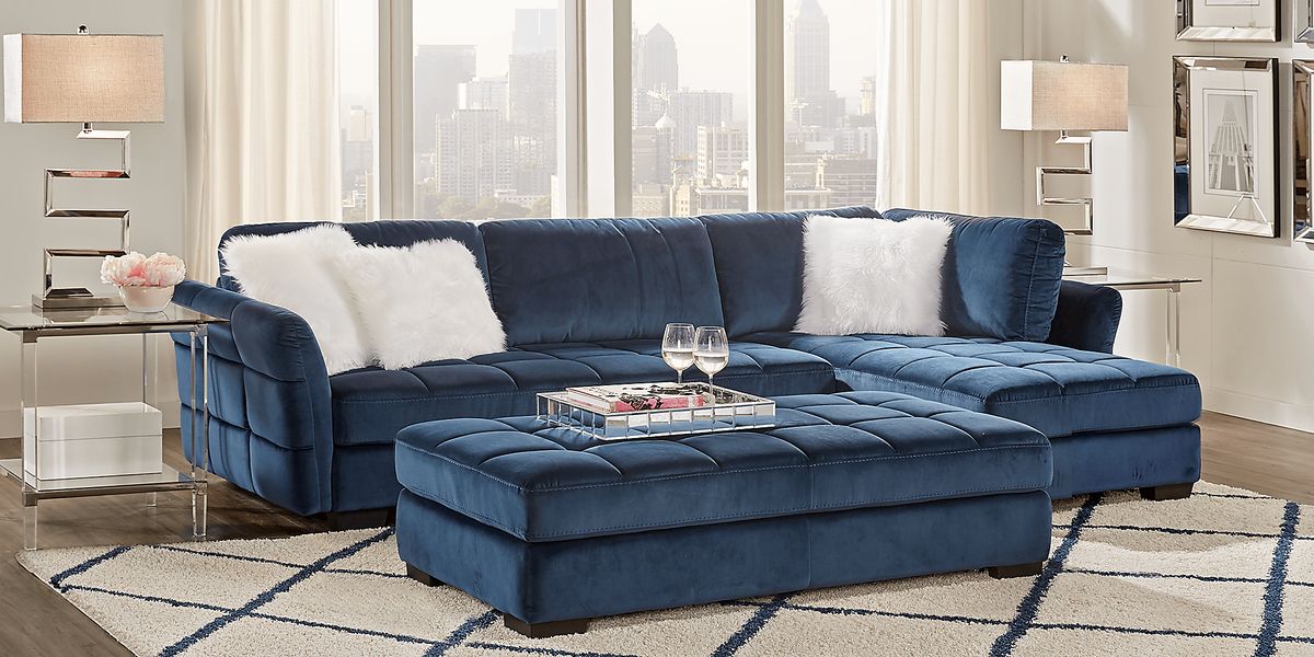 Largo Drive 3 Pc Indigo Blue Plush Living Room Set With 2 Pc