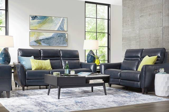 Larino Blue Leather 5 Pc Dual Power Reclining Living Room - Thumbnail - Image 1