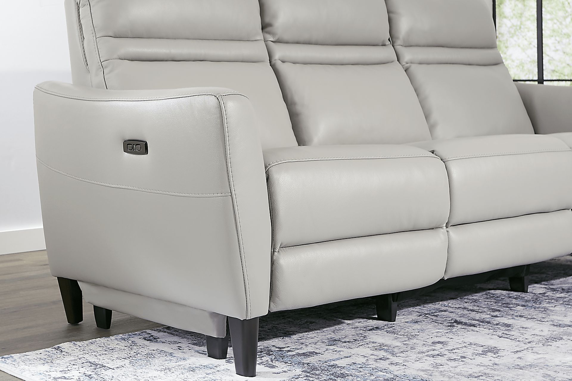 Larino Light Gray Leather 7 Pc Living Room with Dual Power Reclining Sofa - Image 8