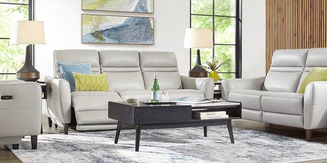 Larino Light Gray Leather 3 Pc Living Room with Dual Power Reclining Sofa - Thumbnail - Image 1