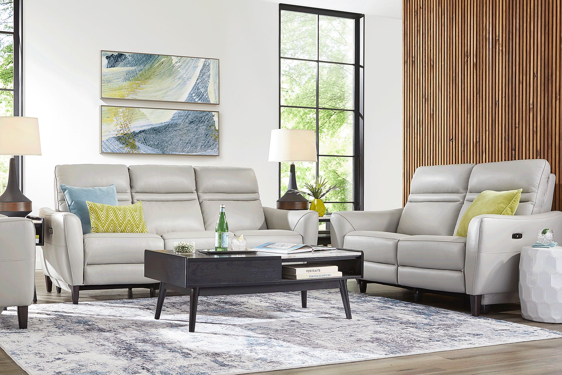 Larino Light Gray Leather 5 Pc Dual Power Reclining Living Room - Image 1