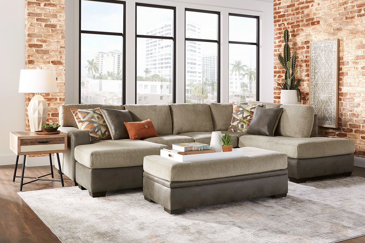 Grey Polyester Ottoman Chaise Lounge for Small Space with Pillow