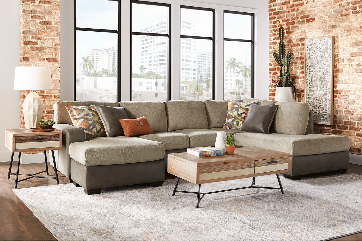 Larna Park 5 Pc Taupe Beige Polyester Fabric Living Room Set With 2 Pc ...
