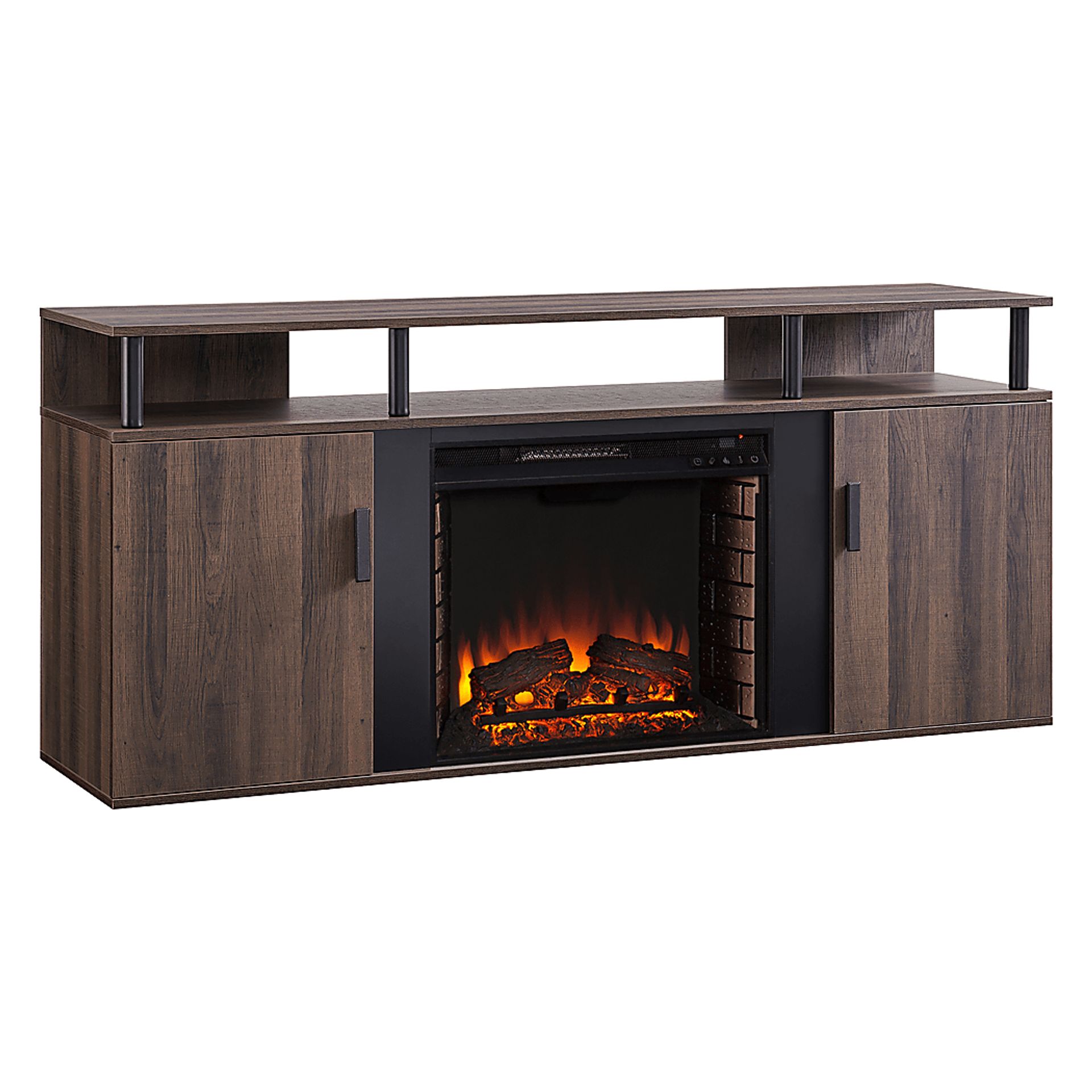 Latchwood I Brown 63 in. Console With Electric Log Fireplace - Image 2