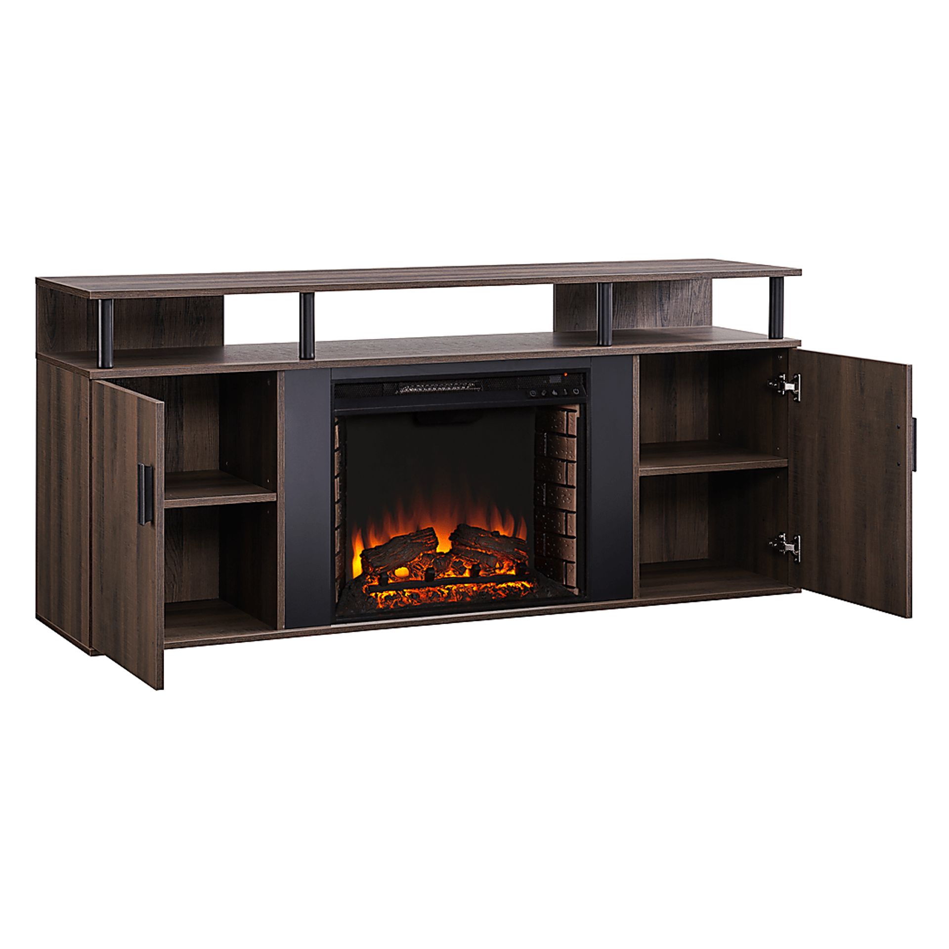 Latchwood I Brown 63 in. Console With Electric Log Fireplace - Image 8