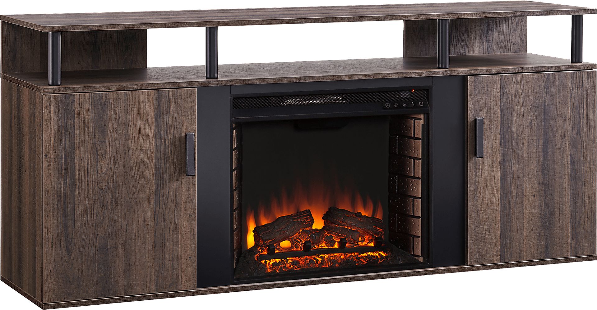Latchwood I Brown 63 in. Console With Electric Log Fireplace - Image 1