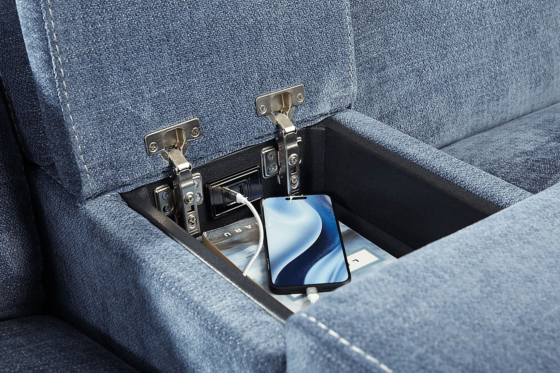 Laurel Heights Blue 6 Pc Dual Power Reclining Sleeper Sectional - Image 15