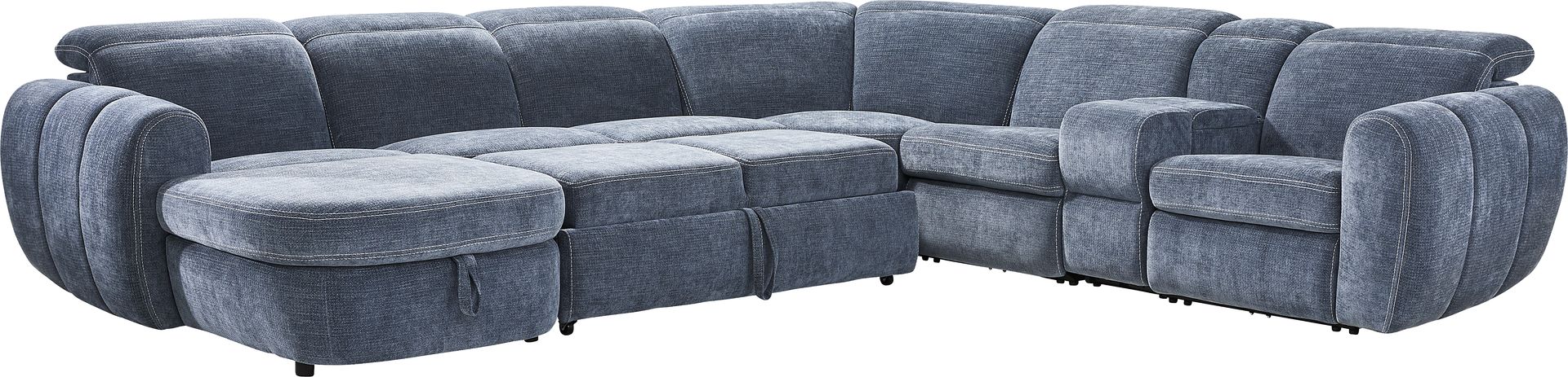 Laurel Heights Blue 6 Pc Dual Power Reclining Sleeper Sectional - Image 3