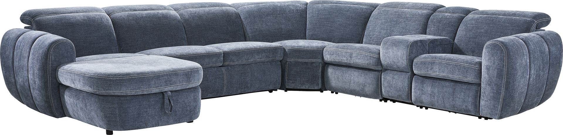 Laurel Heights Blue 6 Pc Dual Power Reclining Sleeper Sectional - Image 4