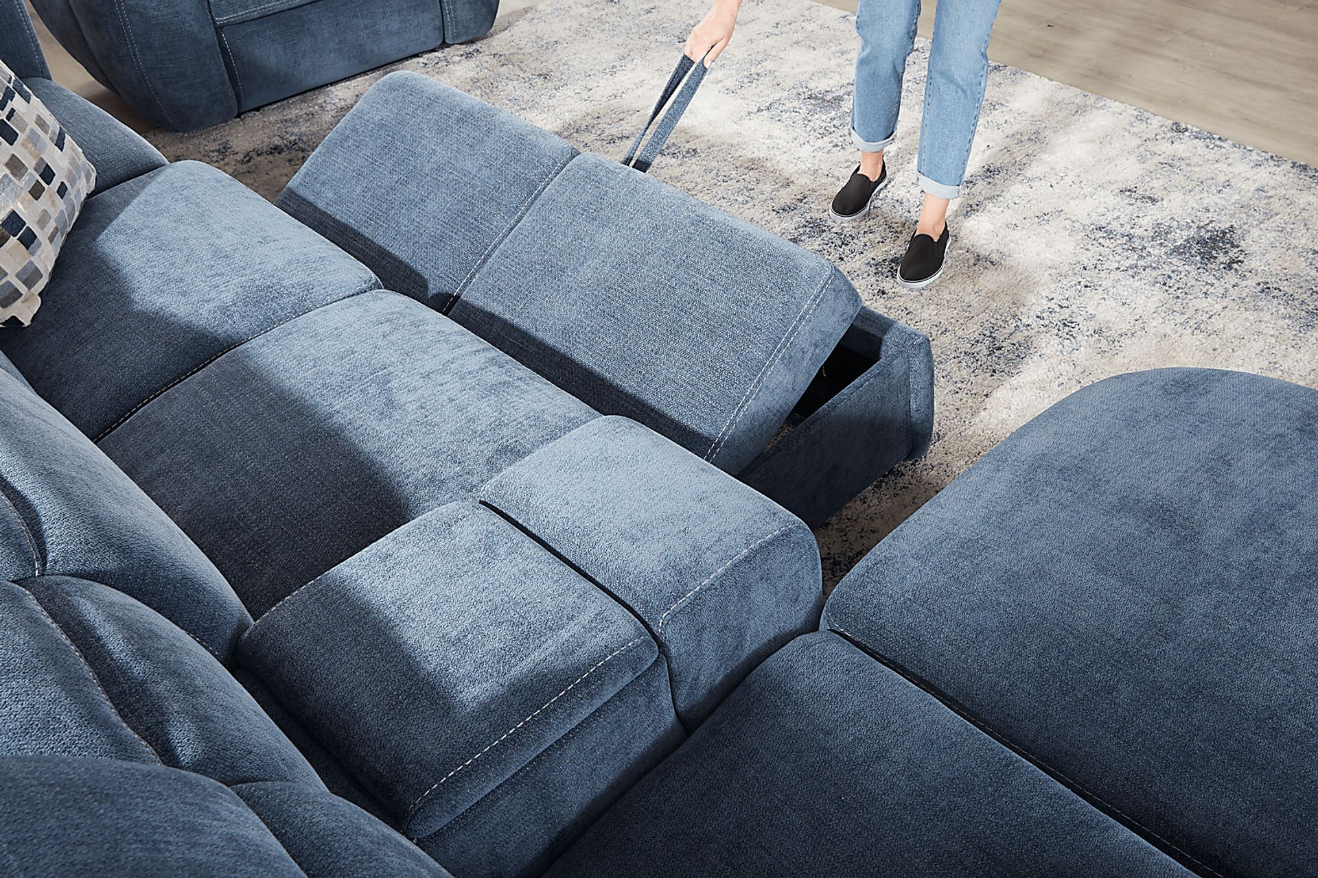 Laurel Heights Blue 6 Pc Dual Power Reclining Sleeper Sectional - Image 7