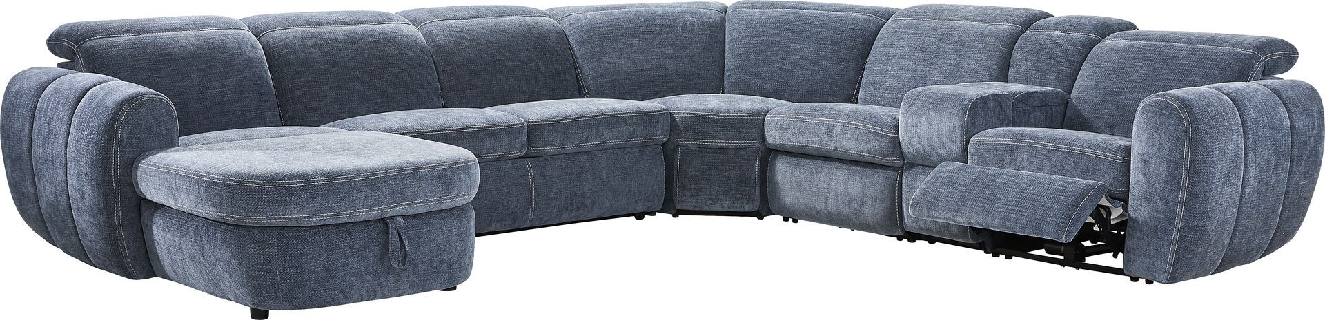Laurel Heights Blue 6 Pc Dual Power Reclining Sleeper Sectional - Image 1