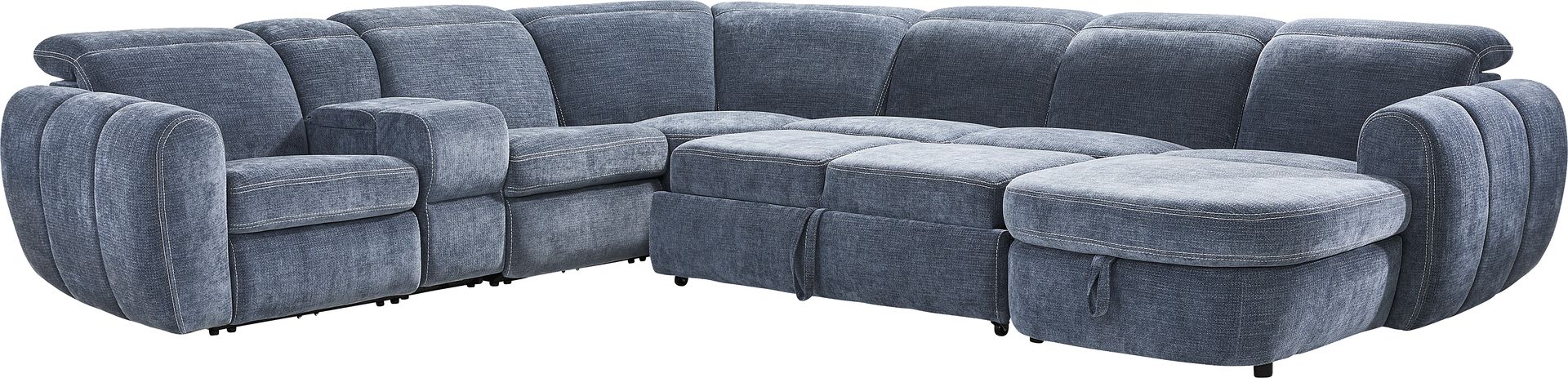Laurel Heights Blue 6 Pc Dual Power Reclining Sleeper Sectional - Image 3