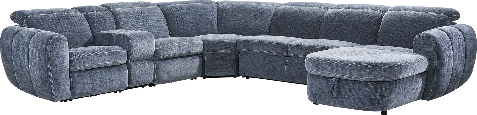 Laurel Heights Blue 6 Pc Dual Power Reclining Sleeper Sectional - Image 4