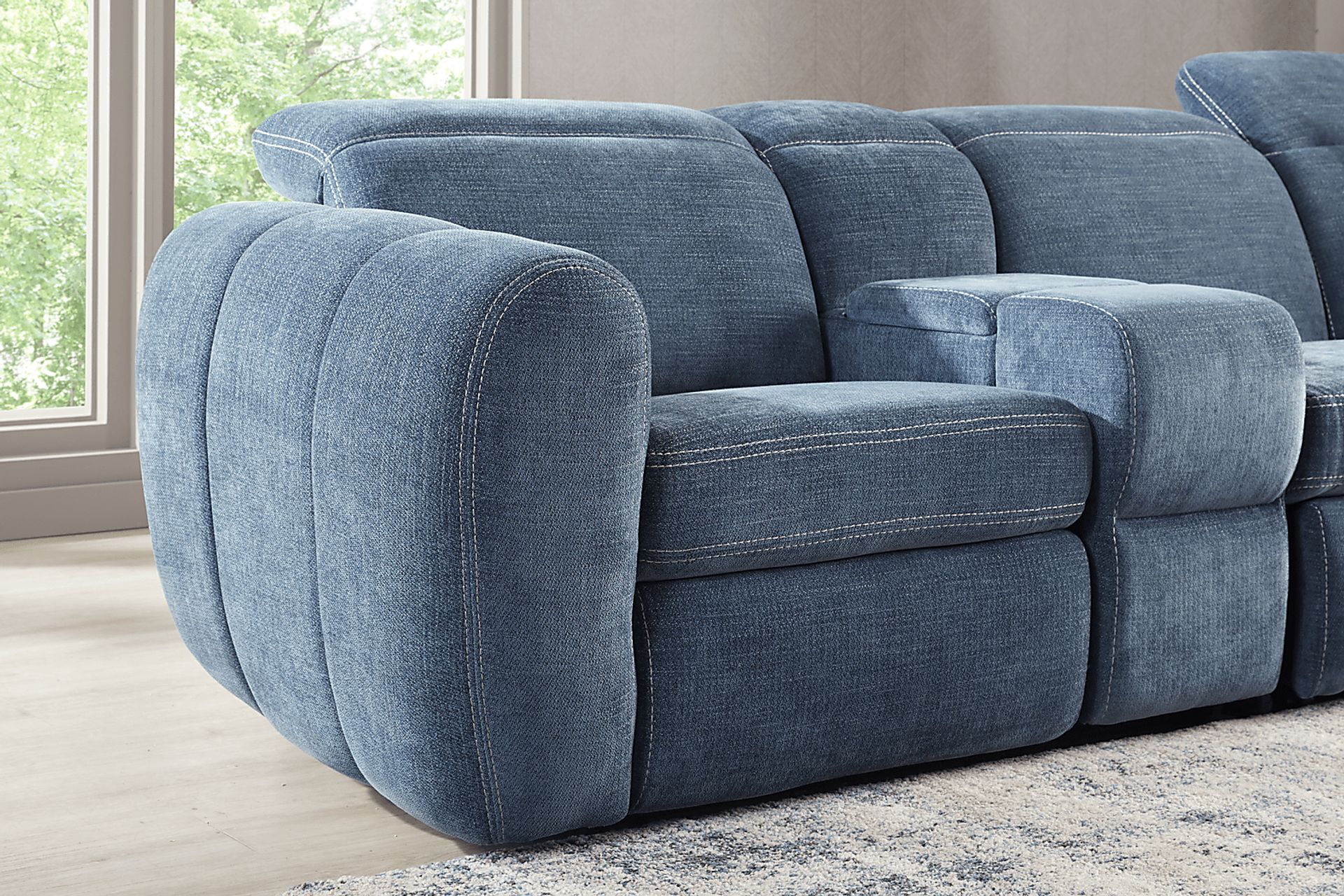 Laurel Heights Blue 6 Pc Dual Power Reclining Sleeper Sectional - Image 6