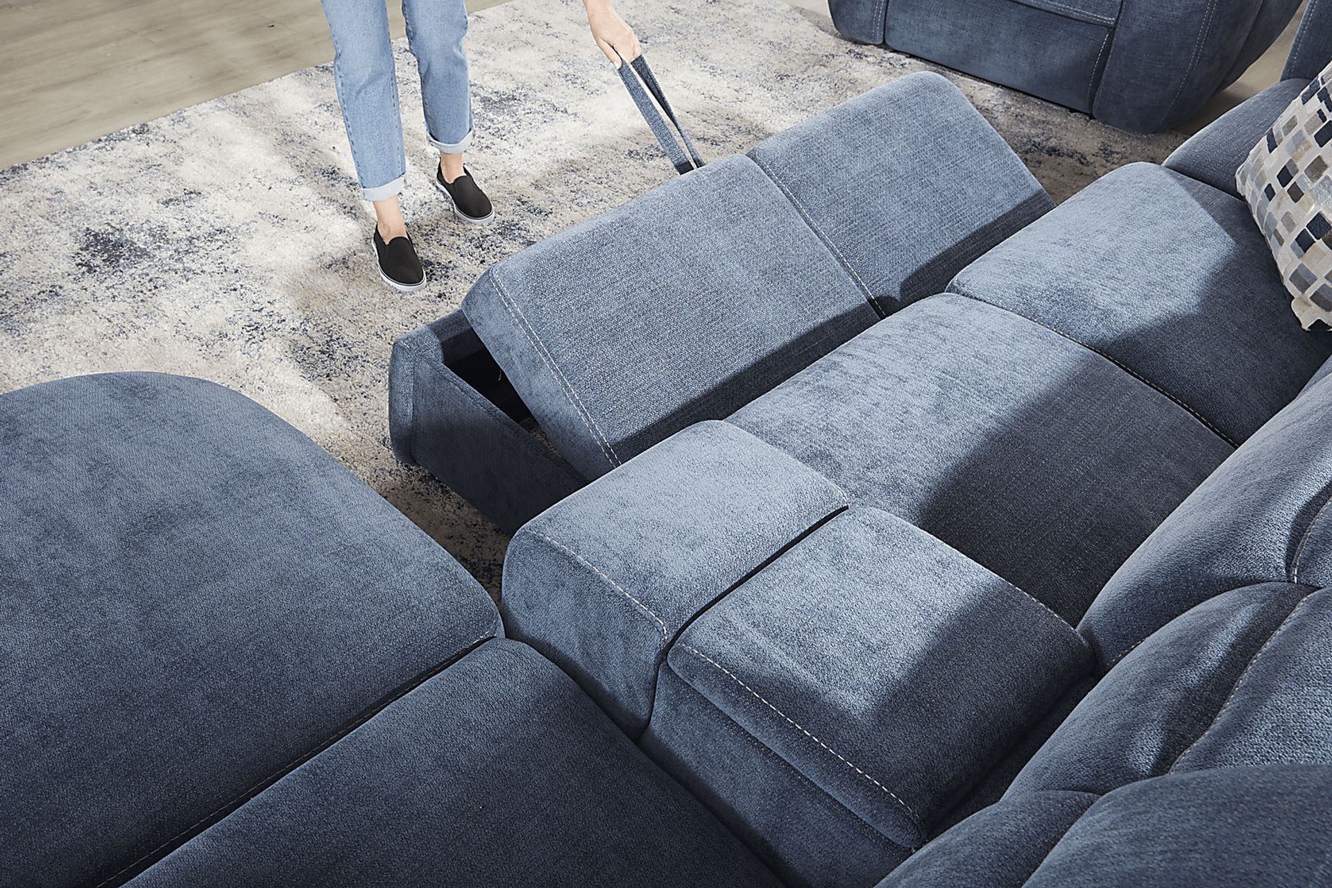 Laurel Heights Blue 6 Pc Dual Power Reclining Sleeper Sectional - Image 7