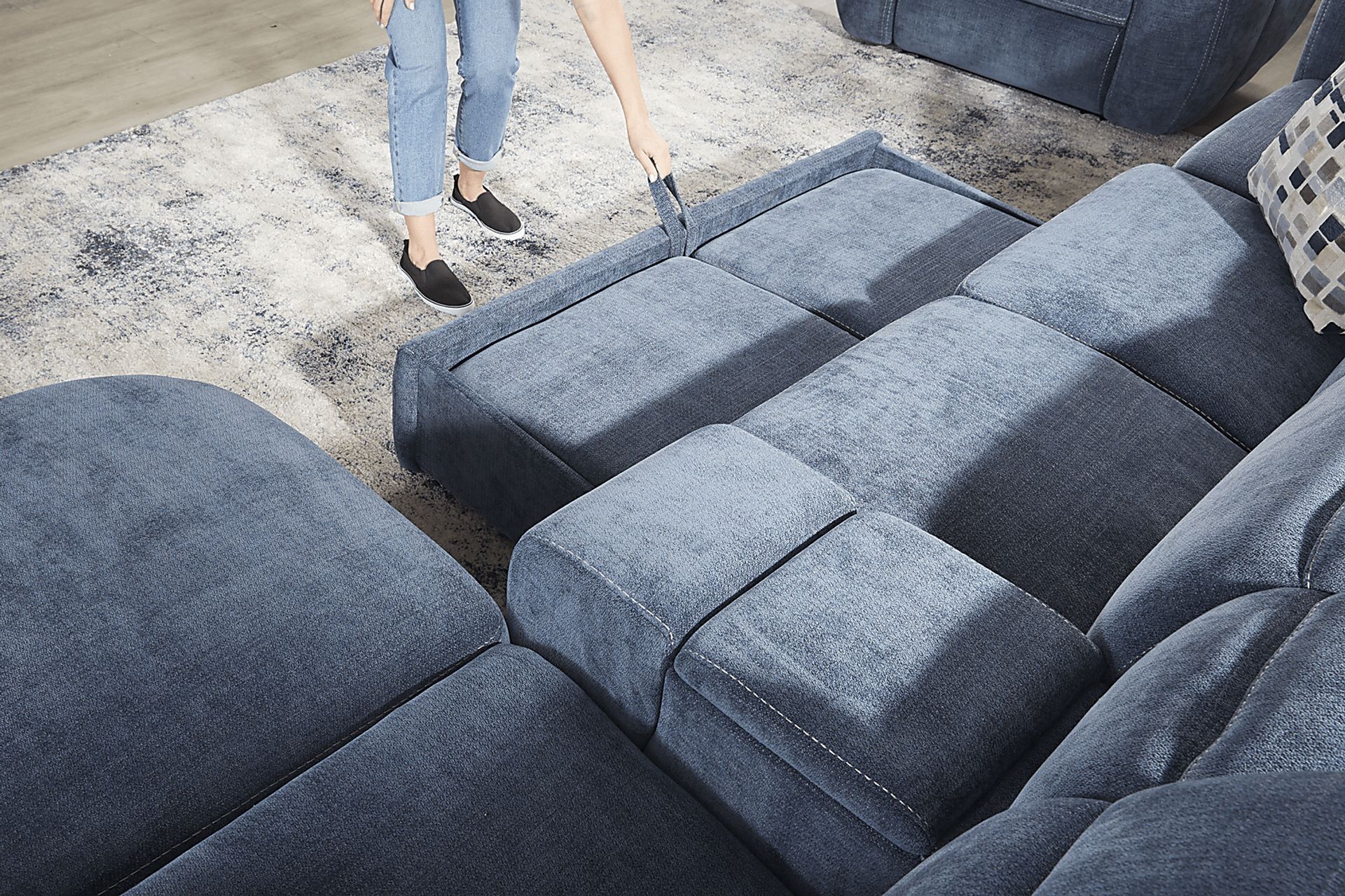 Laurel Heights Blue 6 Pc Dual Power Reclining Sleeper Sectional - Image 8