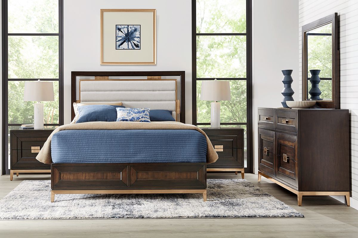 Lavo 5 Pc Brown Cherry Dark Wood King Bedroom Set With 3 Pc King Bed ...