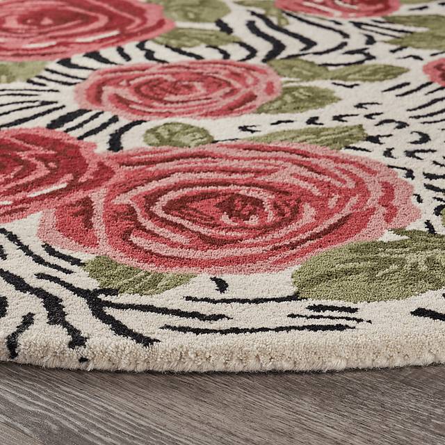Leaflace Red 4' Round Rug - Thumbnail - Image 6