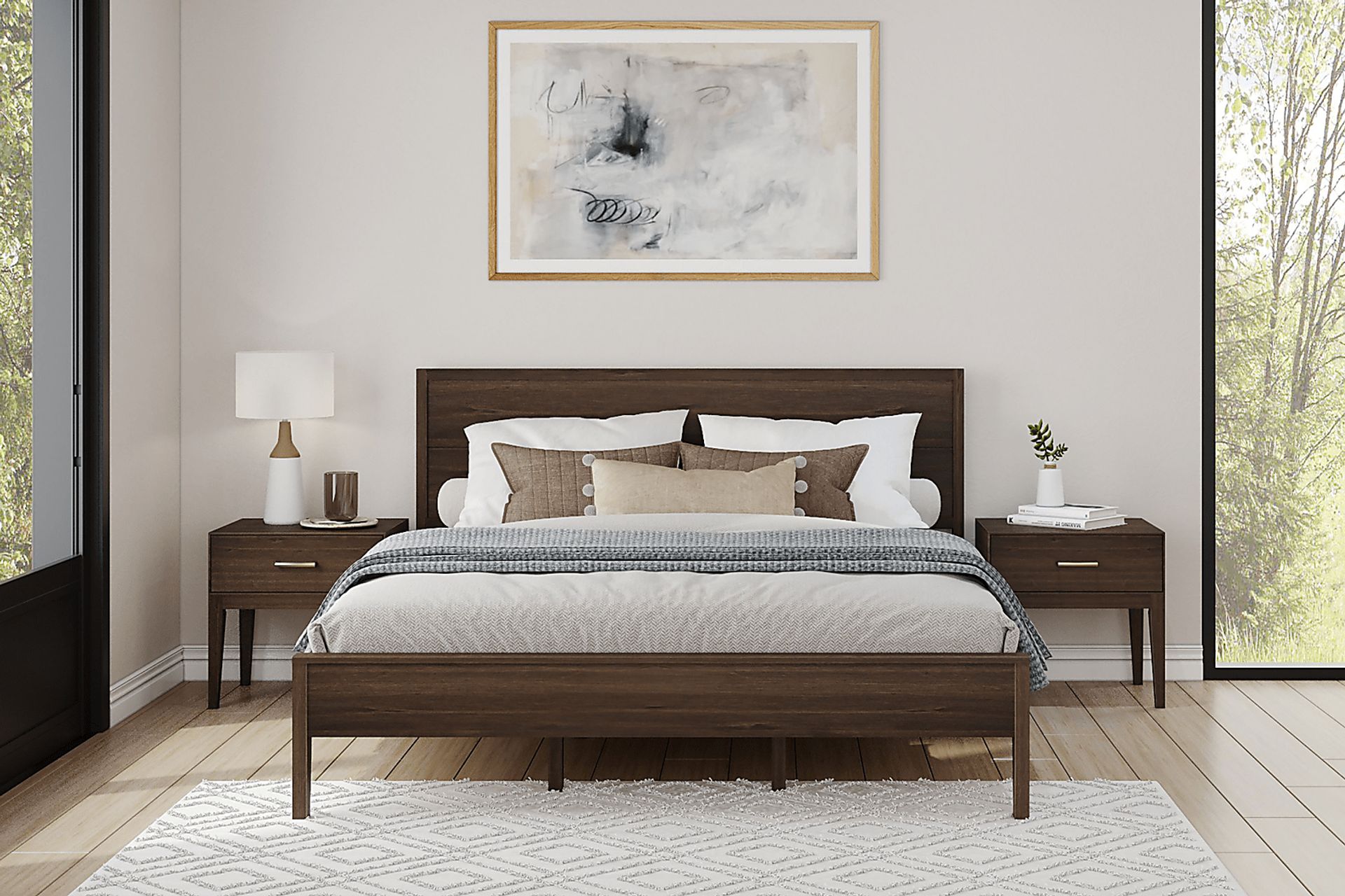 Learitt Walnut Dark Wood Pine King Platform Bed Rooms To Go 